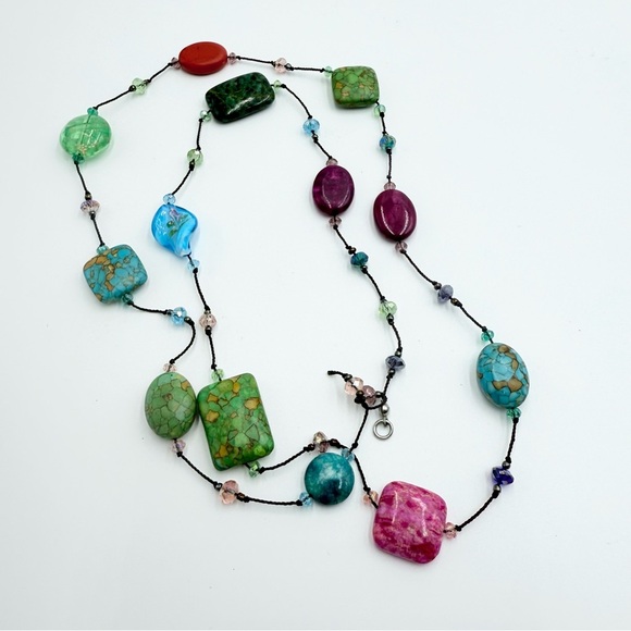 Vintage Multi Colour Venetian Glass Stone Crystal Necklace - Picture 9 of 10